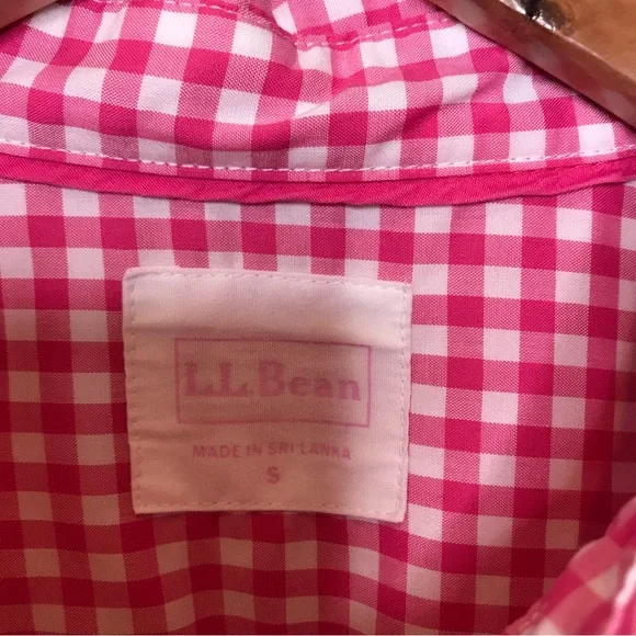 L.L. BEAN Blouse Top Vintage Pink Gingham Classic Style Size S - Picture 5 of 7